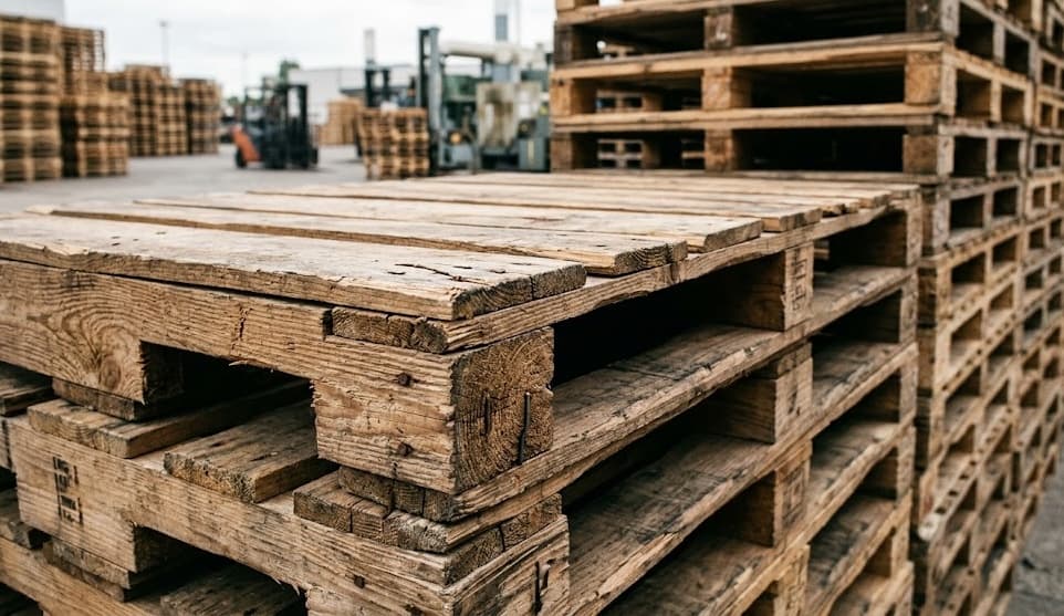 Close-up of reclaimed pallet wood grain and natural texture