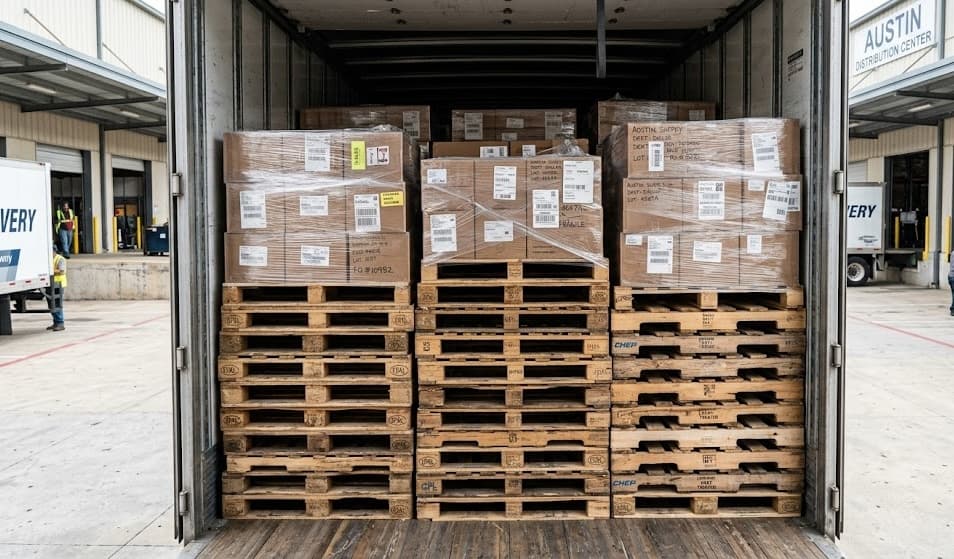 Loaded truck with pallets ready for delivery